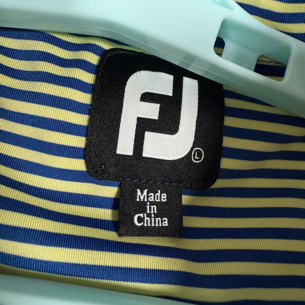 Footjoy‎ Polo Shirt Mens Large Yellow Blue Golf Performance Stretch Striped - Picture 5 of 9